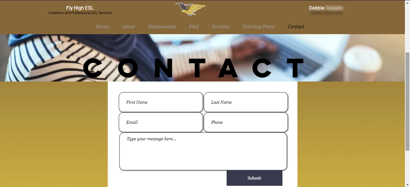 A contact page with a contact form