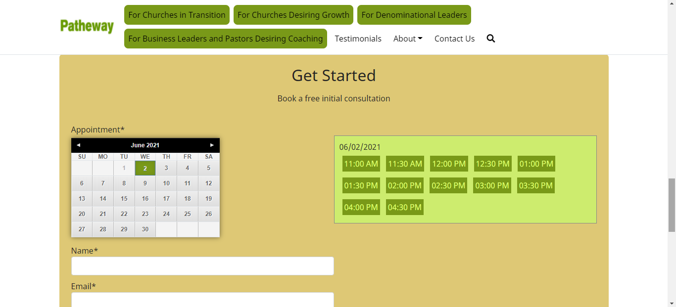 A booking calendar interface